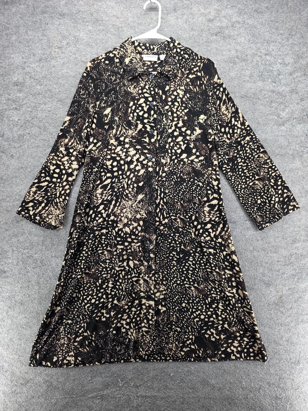 Chicos Travelers Dress Womens Large Brown Black Animal Print